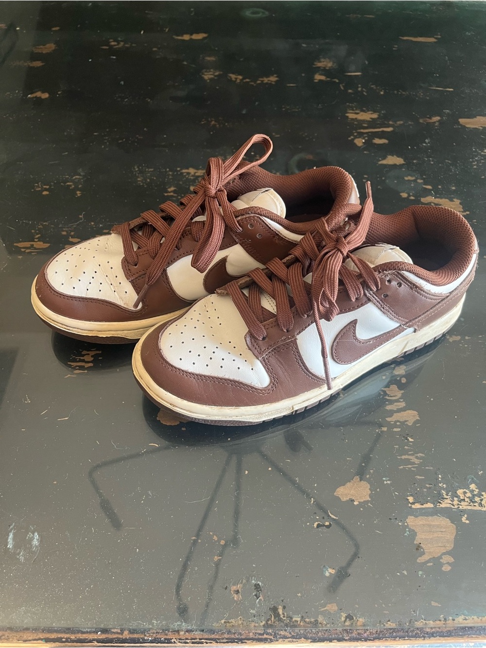 Nike Women’s Brown and White Low-Top Sneakers with Swoosh
